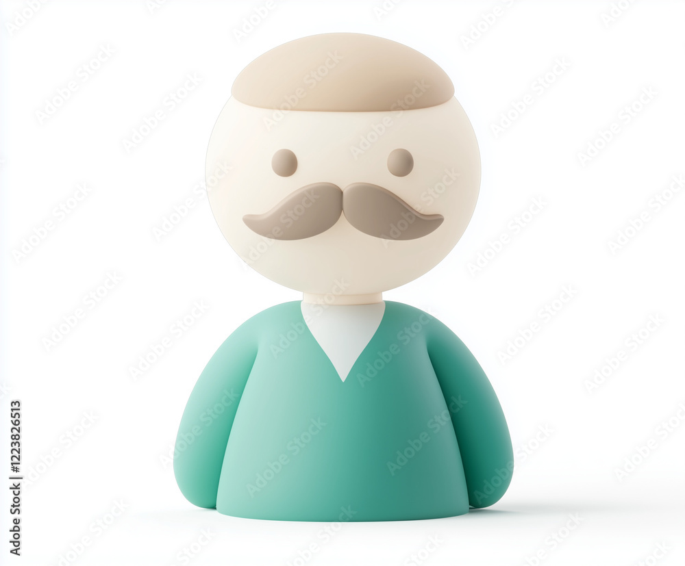 3d avatar character profile with mustache and green shirt, isolated on white background 3d avatar character profile with mustache and green shirt, isolated on white background