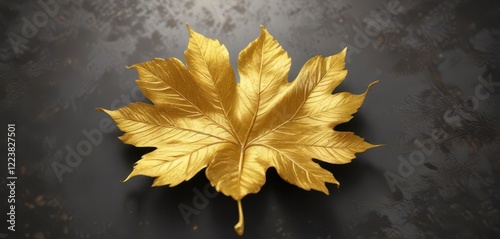 Shiny yellow leaf with intricate gold foil texture ,  nature,  golden