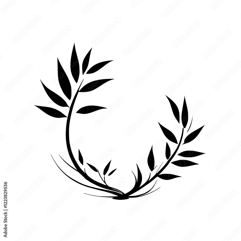Elegant Black and White Floral Wreath: Minimalist Botanical Design, Nature-Inspired Vector Illustration, Simple Plant Frame, Decorative Symbol Elegant Black and White Floral Wreath: Minimalist Botanical Design, Nature-Inspired Vector Illustration, Simple Plant Frame, Decorative Symbol
