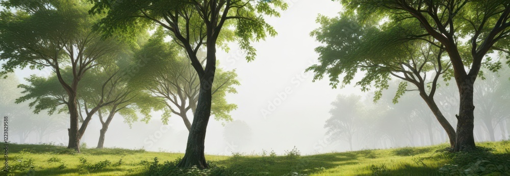 Trees with lush green leaves against a crisp white background , trees, foliage Trees with lush green leaves against a crisp white background , trees, foliage