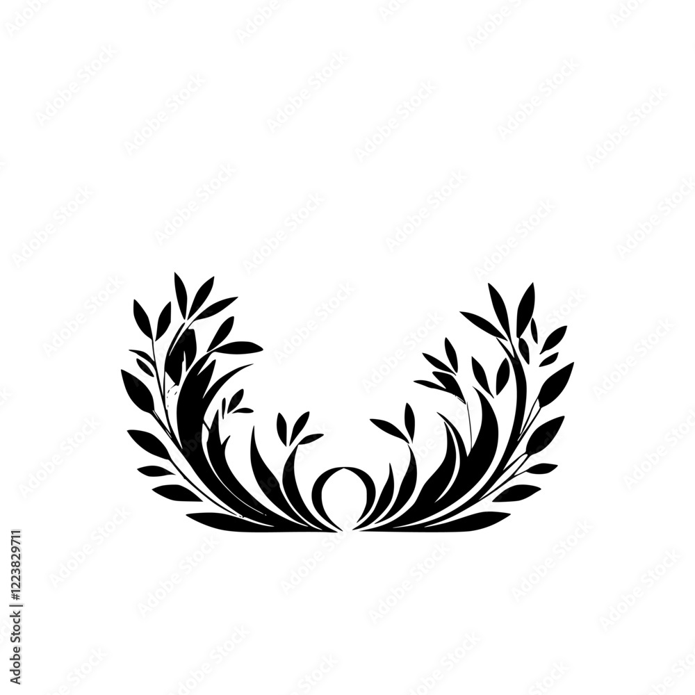 Fototapeta premium Elegant Black and White Floral Design: Circle Frame with Leaves and Flowers. Perfect for invitations, cards, and decorative projects.