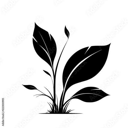 Elegant Black Plant Silhouette: Minimalist Botanical Vector Illustration. Perfect for nature-themed designs, adding a touch of sophisticated simplicity to your projects.