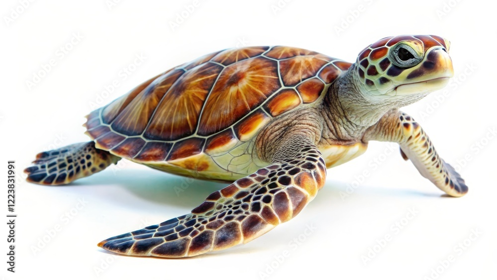 Obraz premium Young Sea Turtle on White Background