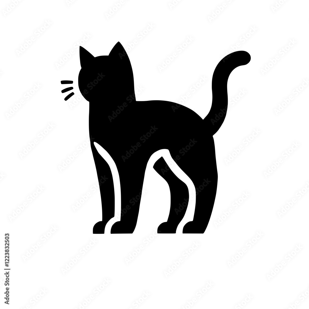 Obraz premium Silhouette of a Cat: A striking silhouette of a cat, poised and alert, stands against a clean background. The simple yet elegant design is perfect for various applications. 