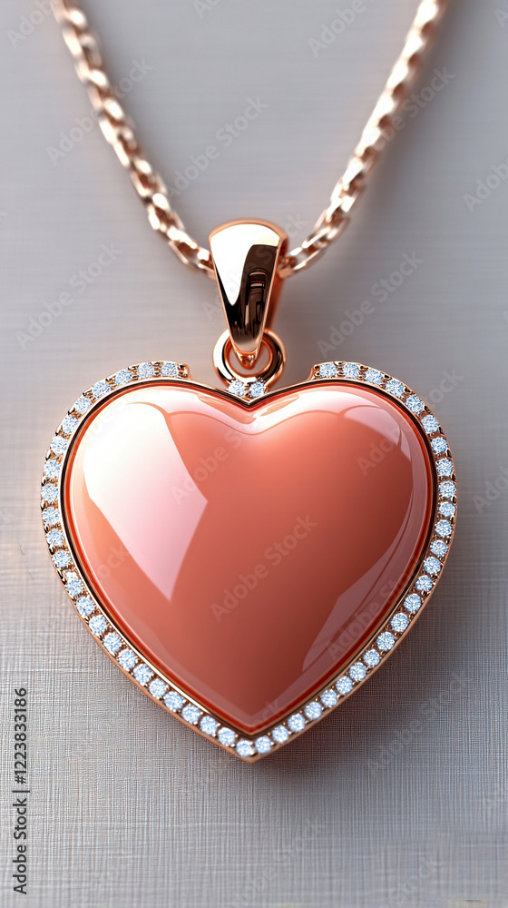 Elegant rose gold heart-shaped pendant necklace with diamond accents on a delicate chain, AI