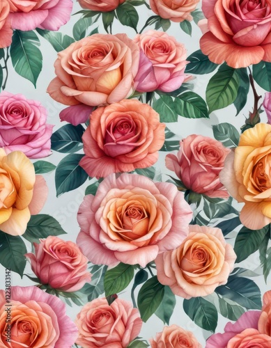 Vibrant colorful watercolor roses in a modern style with bold lines and bright hues, roses, blossom, flower