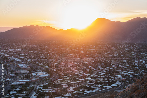 Mountaintop sunrise view of...
