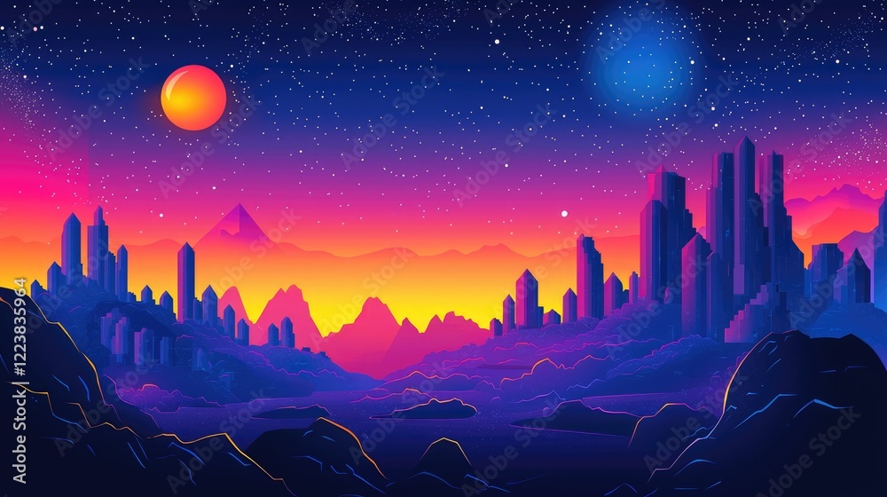 Futuristic Cityscape Under a Starry Night Sky Futuristic Cityscape Under a Starry Night Sky