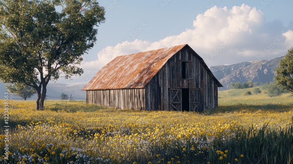 Rustic Barn in a Vibrant Wildflower Meadow Rustic Barn in a Vibrant Wildflower Meadow