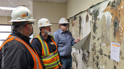 Professional mold remediation team assessing damage and planning action