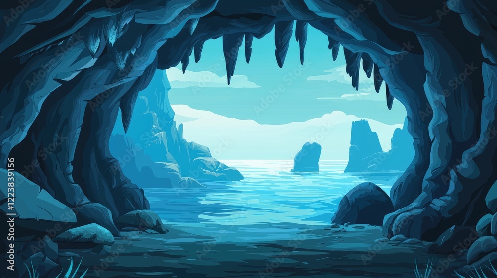 Fototapeta premium A View of the Sea Through a Cave Entrance