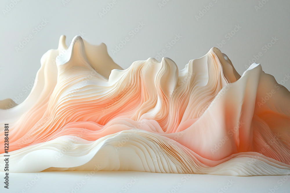 Abstract sculpture resembling soft mountain peaks in pastel colors, showcasing fluid shapes and textures Abstract sculpture resembling soft mountain peaks in pastel colors, showcasing fluid shapes and textures