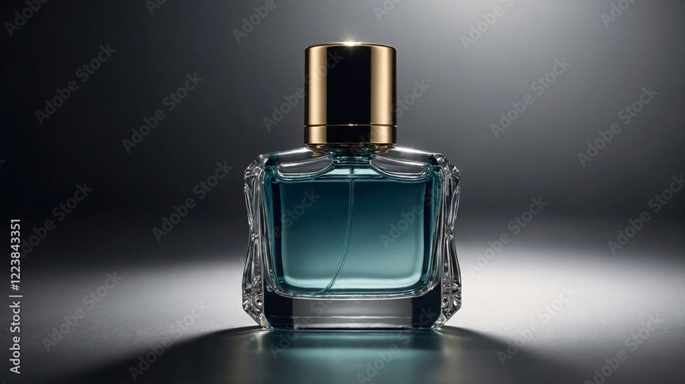 Sleek glass perfume bottle with understated luxurious design and soft bokeh highlights on a dark atmospheric background perfume commercial advertisement display Sleek glass perfume bottle with understated luxurious design and soft bokeh highlights on a dark atmospheric background perfume commercial advertisement display