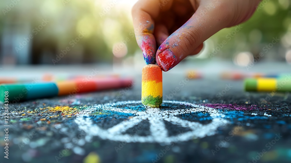 Obraz premium Vibrant Hand Drawing Peace Symbol with Chalk