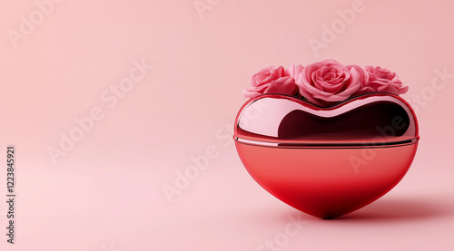 Shiny red heart with roses on a pastel background. A great motif for romantic posters and love messages.