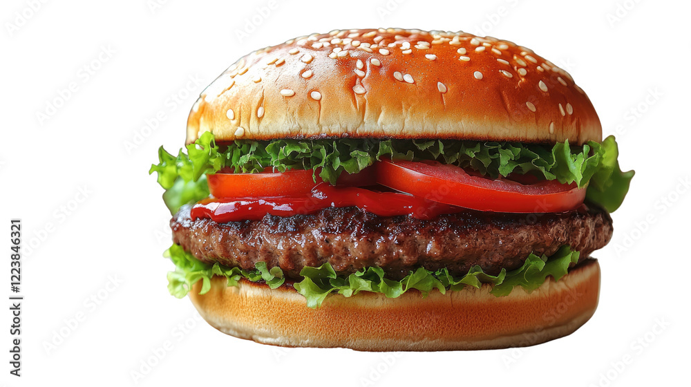 Classic Cheeseburger: A close-up of a mouthwatering cheeseburger, featuring a juicy beef patty, melted cheese, crisp lettuce, fresh tomato slices, and a tangy ketchup drizzle. Classic Cheeseburger: A close-up of a mouthwatering cheeseburger, featuring a juicy beef patty, melted cheese, crisp lettuce, fresh tomato slices, and a tangy ketchup drizzle.