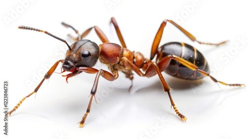 Close-up of a Red Ant on White Background photo