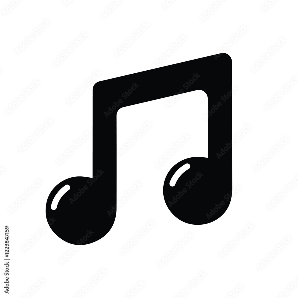 note icon, music symbol, black sign, simple flat isolated on transparent background