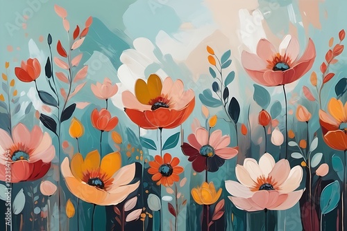 Minimaist Boho Floral Abstract with Oil Painting and Flat Design photo