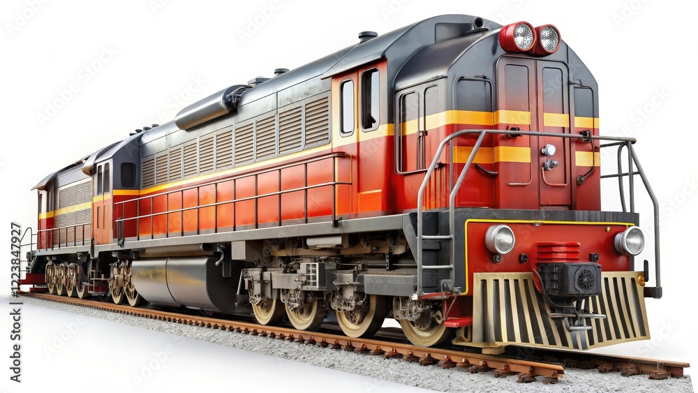 Red and Black Diesel Locomotive Train on Tracks Red and Black Diesel Locomotive Train on Tracks