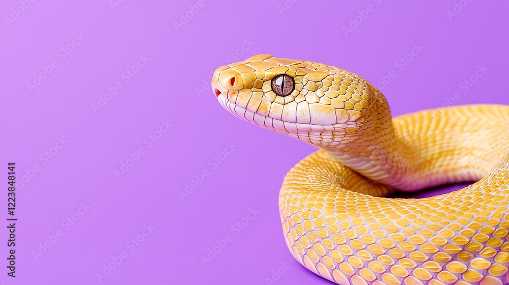 Bright Yellow Snake on Purple Background Bright Yellow Snake on Purple Background