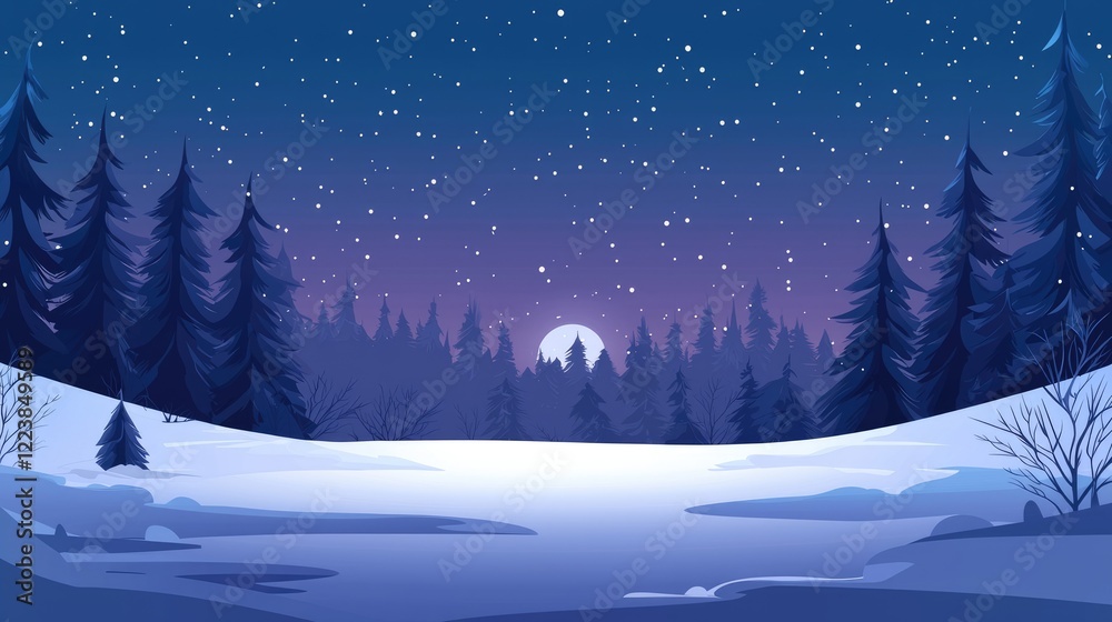 Fototapeta premium A Silhouetted Forest Under a Snowy Night Sky