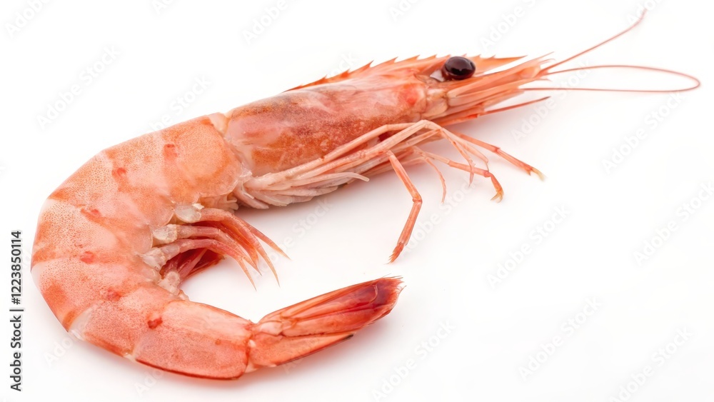 Single Cooked Shrimp on White Background