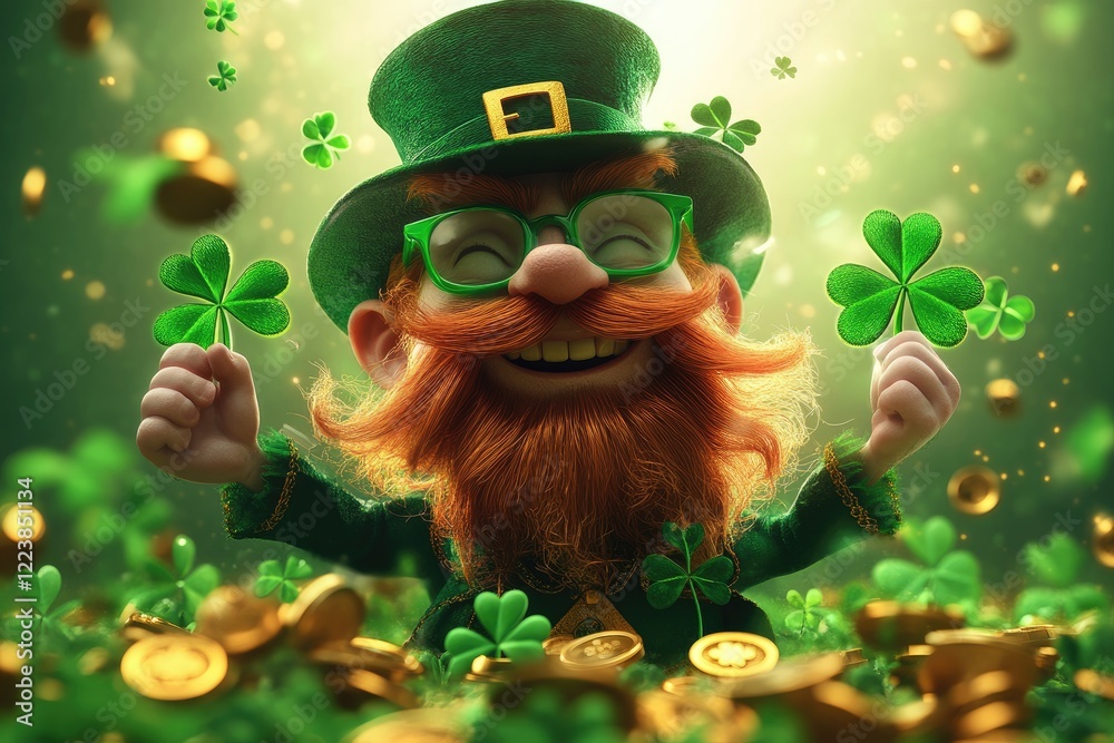 Fototapeta premium St. Patrick's Day banner: festive design, holiday celebration, green theme, shamrocks, Irish culture, joyful atmosphere, cheerful greeting, decorative backdrop, invitation card, special occasion.