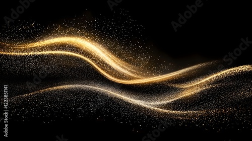 Captivating and luxurious golden glitter waves flowing elegantly across a deep sleek black backdrop creating a sophisticated shimmering and visually striking texture