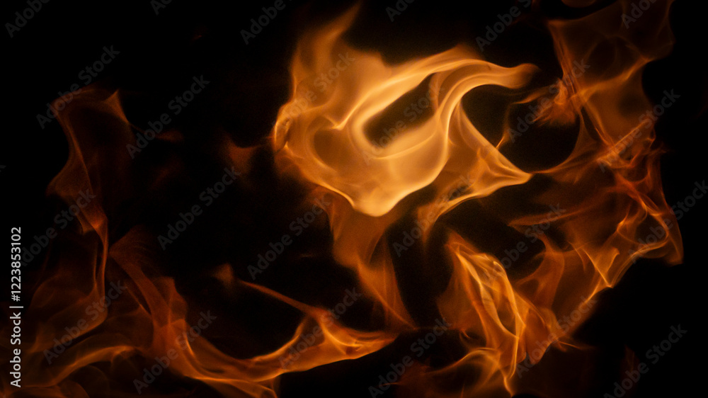 Close-up of dynamic flames on a black background, showcasing vibrant orange and yellow hues. Abstract patterns created by the movement of fire, symbolizing energy, heat, and the raw power of nature. Close-up of dynamic flames on a black background, showcasing vibrant orange and yellow hues. Abstract patterns created by the movement of fire, symbolizing energy, heat, and the raw power of nature.