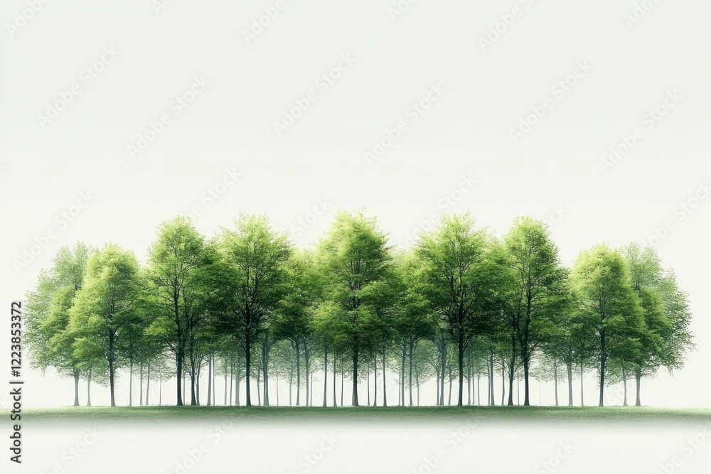 Obraz premium Tranquil Landscape with Lush Green Trees in Minimalist Style