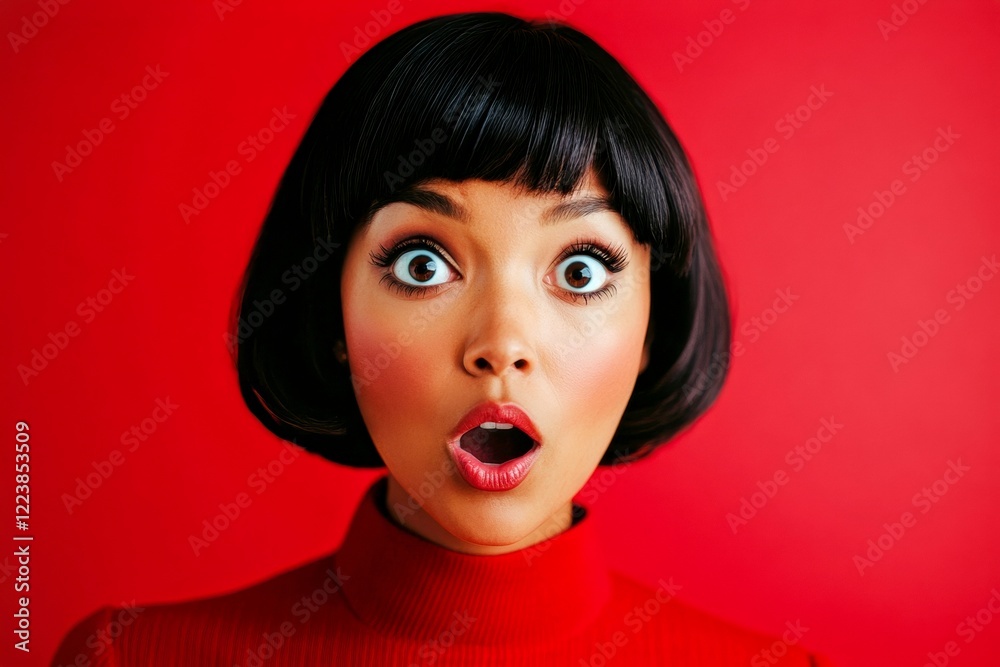 Commercial commercial visual idea. Attractive very astonished mixed-race girl - for ads, alley poster and social social media ad use. Short coiffure - highlighted hair. Short hair trend. Commercial commercial visual idea. Attractive very astonished mixed-race girl - for ads, alley poster and social social media ad use. Short coiffure - highlighted hair. Short hair trend.