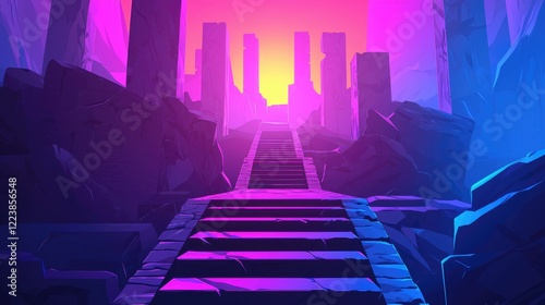 Stairway Leading Up to a Glowing Cityscape