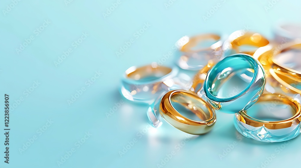 Elegant Rings on Blue Background with Soft Lighting Elegant Rings on Blue Background with Soft Lighting