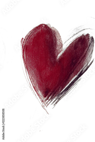 hand drawn red heart line art illustration isolated on white or transparent png