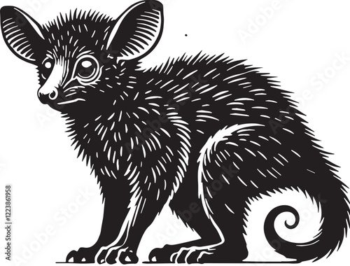 Black Color Aye-aye Silhouette Vector Illustration design, Solid White Background