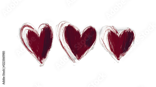 hand drawn red heart line art illustration isolated on white background