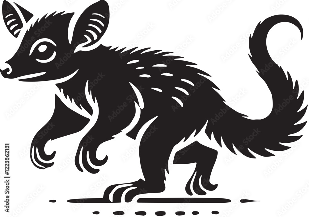 Naklejka premium Black Color Aye-aye Silhouette Vector Illustration design, Solid White Background