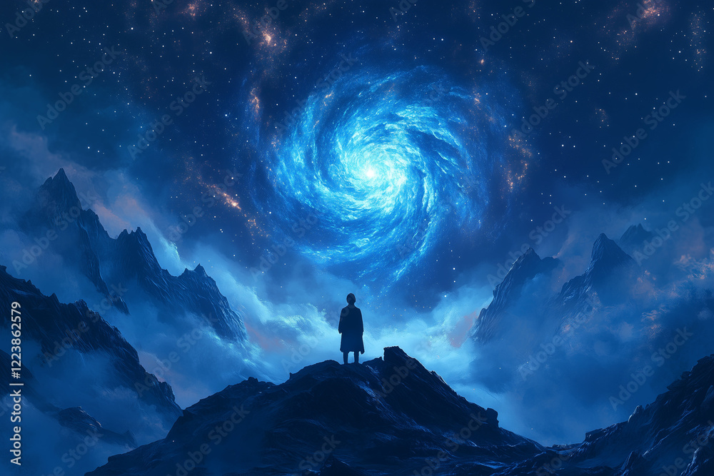 A Starry Backdrop for a Silhouette of a Person Standing, Symbolizing the Beauty of Solitude Under the Night Sky A Starry Backdrop for a Silhouette of a Person Standing, Symbolizing the Beauty of Solitude Under the Night Sky