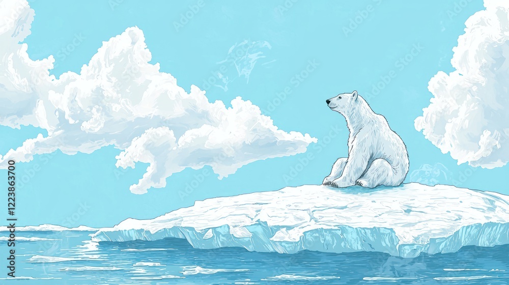 A polar bear on a shrinking ice floe, symbolizing the threats to wildlife caused by global warming.