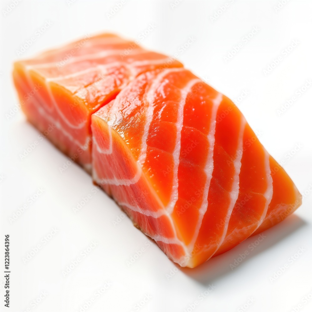 Fresh salmon fillet slice isolated on white background. High quality image of raw seafood. Perfect for food blogs, recipe websites. Portion of fresh fish piece ideal for restaurants menus. Ready for Fresh salmon fillet slice isolated on white background. High quality image of raw seafood. Perfect for food blogs, recipe websites. Portion of fresh fish piece ideal for restaurants menus. Ready for