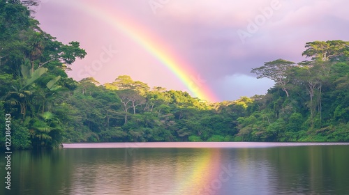 Rainforest lake rainbow sunset reflection nature