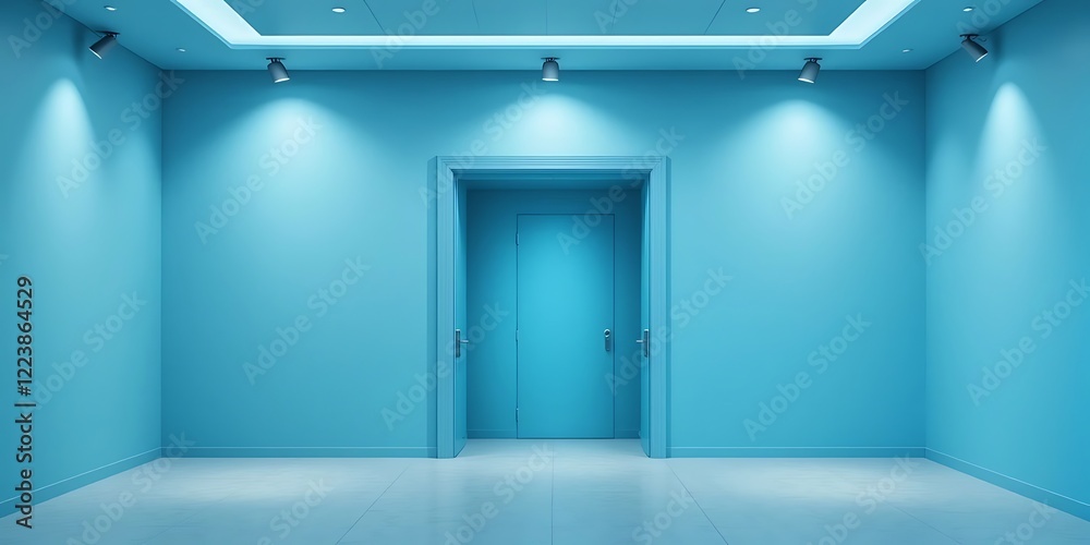 Fototapeta premium Blue Room Interior With Doorway And Lighting