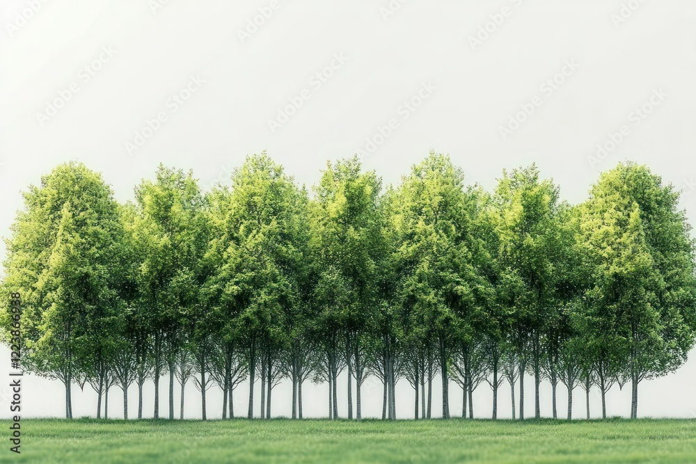 Obraz premium Tranquil Green Tree Landscape with Soft Lighting and Symmetry