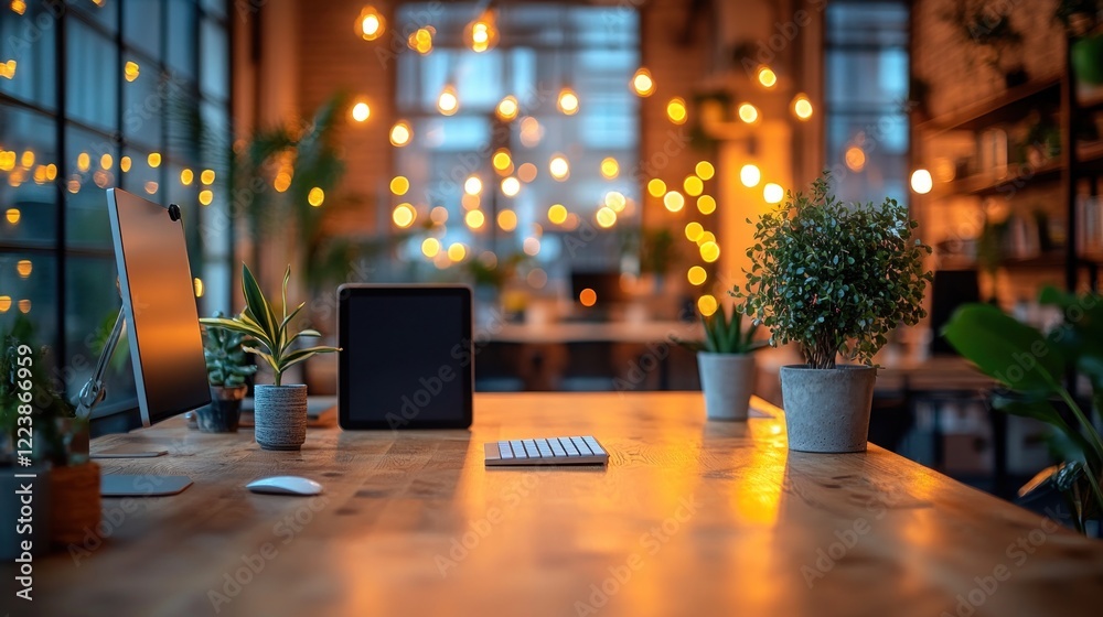 Obraz premium Cozy Loft Office Workspace Tablet