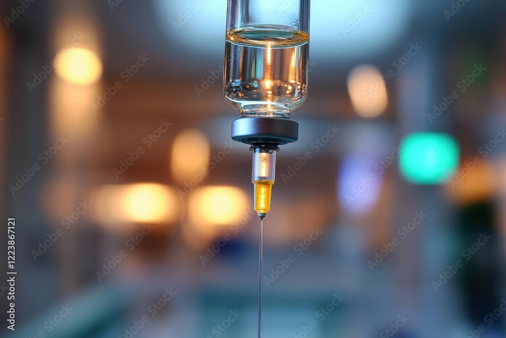 IV Drip Close Up in Hospital Room with Soft Focus Warm Light IV Drip Close Up in Hospital Room with Soft Focus Warm Light