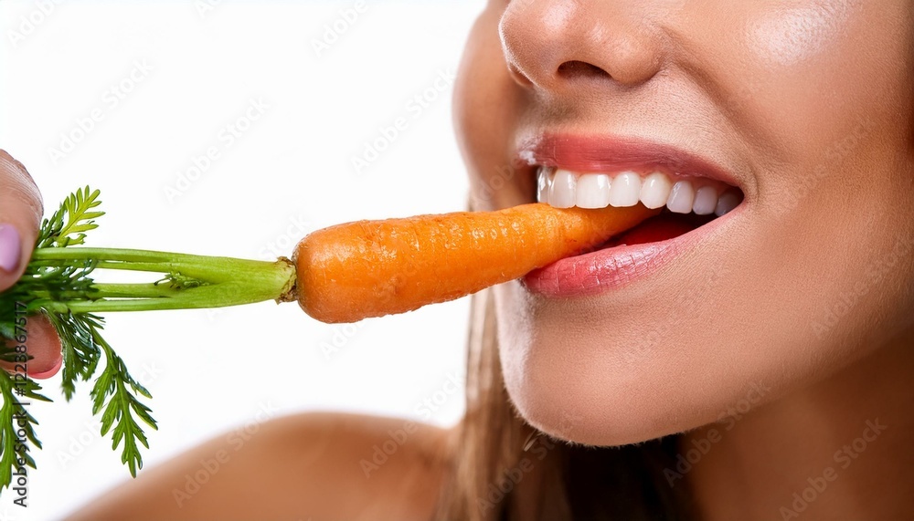 Young woman biting a fresh carrot. Healthy eating and balanced diet concept. Vegan and vegetarian food. Young woman biting a fresh carrot. Healthy eating and balanced diet concept. Vegan and vegetarian food.