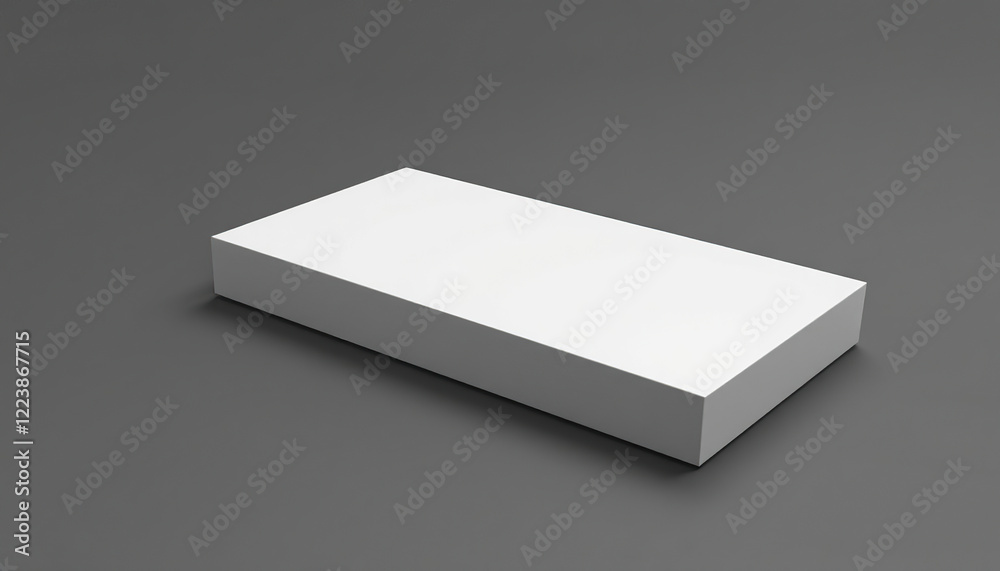 A blank white rectangular box rests on a gray surface A blank white rectangular box rests on a gray surface