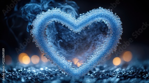 Crystalline Heart Smoke Art, Dark Background, Romantic