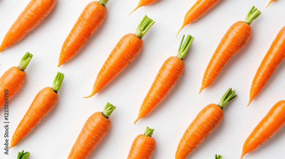 Fresh carrots creating a vibrant pattern on white background Fresh carrots creating a vibrant pattern on white background